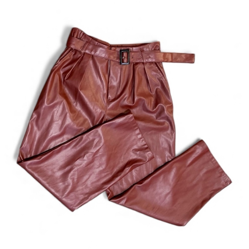 Who What Wear Women's HighRise Brown Faux Leather PaperBag Pants Size 4 Like New